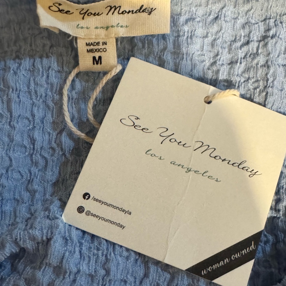 See You Monday Pale Blue Puff-Sleeve Mini Dress NWT sz Med - Picture 3 of 5
